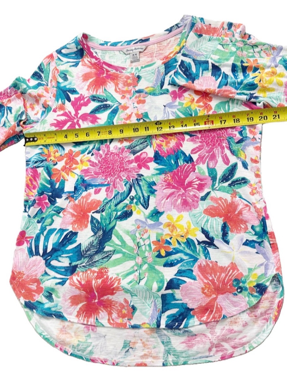 Tommy Bahama Top Medium Tropical Floral Cotton 3/4 Sleeve Resort Beach - Picture 6 of 8